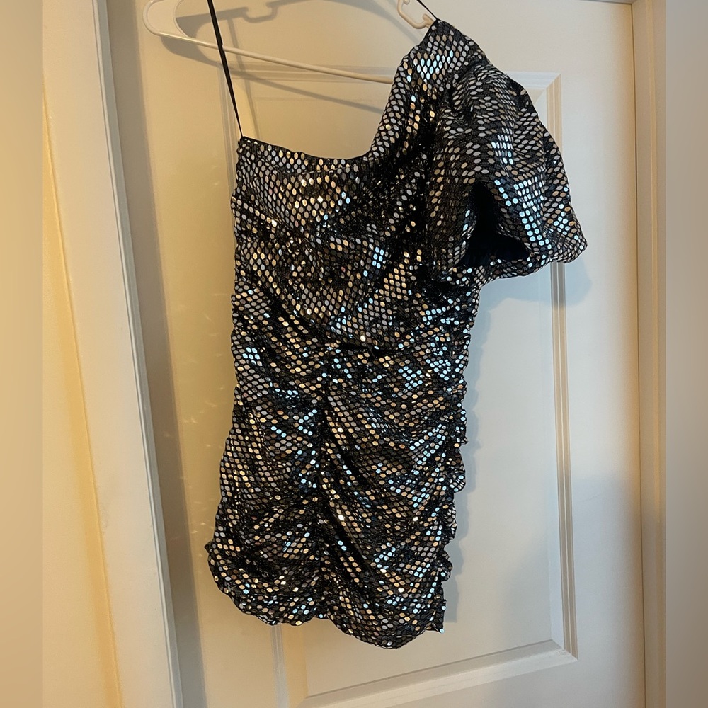 Sequined One Shoulder Mini Dress